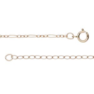 Chain 1pkg1 14Kt rose gold-filled figaro, 1.7mm fine / springring clasp, Gossamer&trade; 16 inch