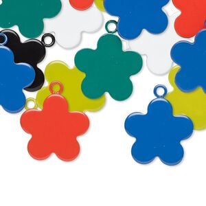 Charm mix, enameled steel, mixed colors, 15x15mm flower. Sold per pkg of 12.