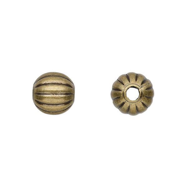 Bead 1pkg100 gold-plated, 10mm corrugated round, brass antique image number 0