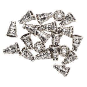 Cone 1pkg20 "pewter", 12x9mm beaded / 5.5mm inside diameter, silver-finished / antiqued