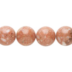 Multi-gemstone / mother-of-pearl shell / resin 1pkg1, round bead 15 inch red-orange 11-13mm