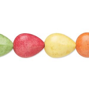 Bead, "howlite" (imitation) resin. mixed colors, 15x11mm-16x12mm puffed teardrop. Sold per 15-inch strand.