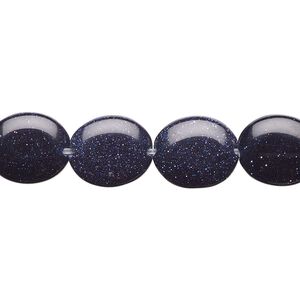 Bead, blue goldstone (glass) (man-made), 14x12mm flat oval. Sold per 15-1/2" to 16" strand.