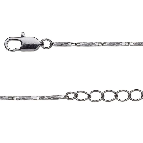 Chain 1pkg1 rectangle, 1.5mm diamond-cut tube / lobster claw clasp, gunmetal-finished brass 36 inch image number 0
