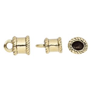 Cord end glue-in 1pkg2 gold-plated pewter, 9x8mm oval / 5x4mm inside diameter, antiqued