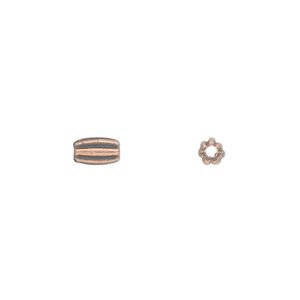 Bead 1pkg100 copper-plated "pewter", 7x4mm corrugated tube, antique