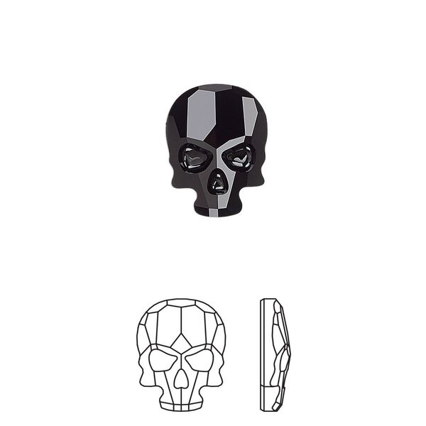 Flat back 36pk jet, Swarovski&reg; 14x10.5mm skull 2856 image number 0