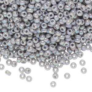 Seed bead, Miyuki, glass, pkg/250g, #8 rocaille, opaque rainbow ghost grey, (RR-489).