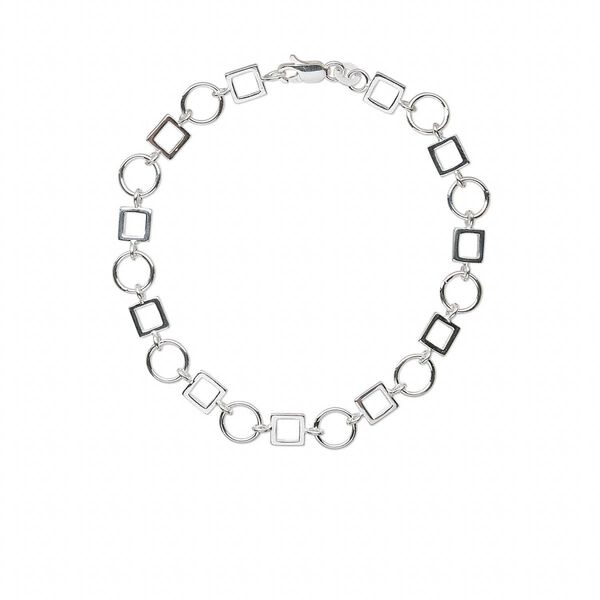 Bracelet, Create Compliments&reg;, sterling silver, 6mm open square and 8mm round, 7 inches with lobster claw clasp. Sold individually. image number 0
