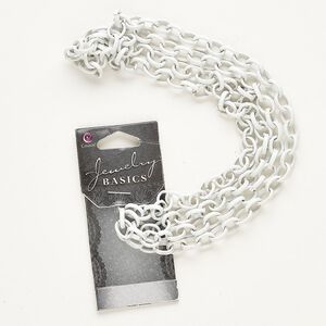 Chain, steel and enamel, white, 7mm rolo. Sold per pkg of 34 inches.