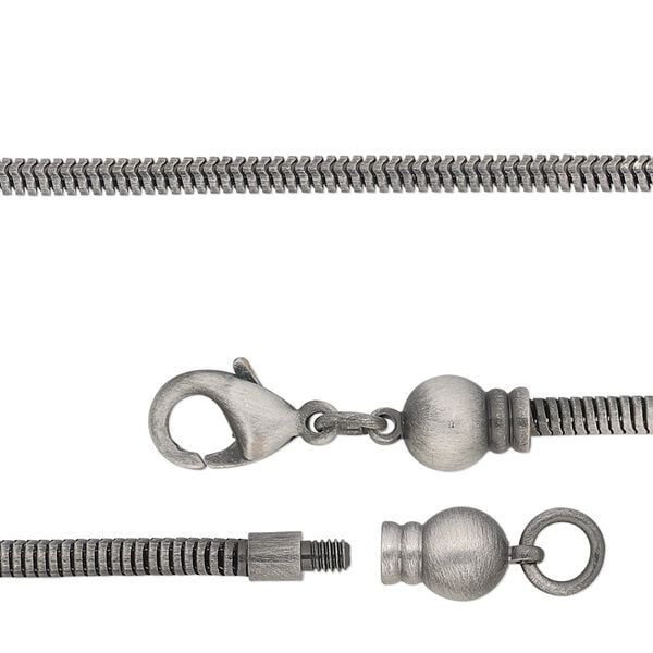 Chain 1pkg1 silver-plated snake, 2.6mm / lobster claw clasp / fits 3.5-6mm hole, Dione&reg; antique brass 7 inch image number 0