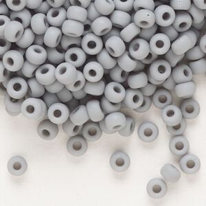Seed bead, Miyuki, glass, pkg/25g, #6 rocaille, opaque matte grey, (RR-498F).