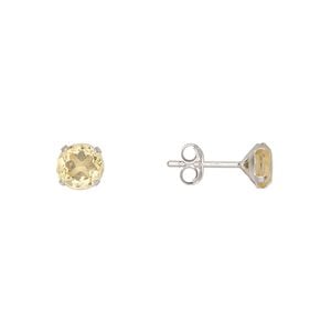 Earstud, Create Compliments&reg;, sterling silver and citrine (heated), 6mm round. Sold per pair.