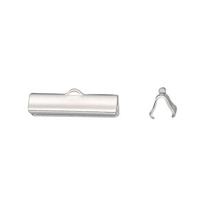 Ribbon crimp end 1pkg1 sterling silver, 19x5mm smooth rectangle