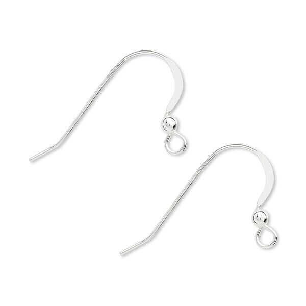 Ear wire fishhook 1pkg50 sterling silver, 16mm flat / 2.5mm ball / open loop, 22 gauge 25 pair image number 0