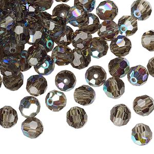 Bead 24pk black diamond AB, Preciosa Czech crystal 6mm round