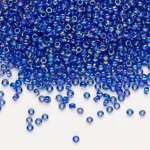 Seed bead, Miyuki, glass, pkg/250g, #11 rocaille, translucent rainbow cobalt (RR-177).