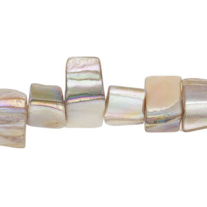 Mother-of-pearl shell 1pkg1, triangle tube bead 14 inch tan AB 7x6mm-13x12mm