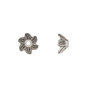 Bead cap, antiqued silver-finished "pewter" (zinc-based alloy), 11x6mm leaf, fits 8-9mm beads. Sold per pkg of 20.