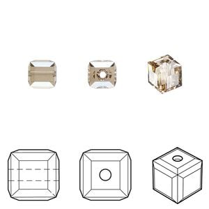 Bead 6pk crystal golden shadow, Crystal Passions&reg; 6mm cube 5601