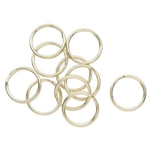 Key ring 1pkg10 brass-finished, 28mm round, 24mm inside diameter / steel