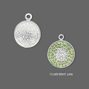 Drop, imitation rhodium-plated "pewter" (zinc-based alloy), 14mm round. Sold per pkg of 4.
