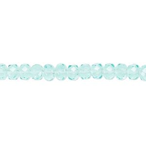 Bead, Czech fire-polished glass, light aqua, 5x4mm faceted rondelle. Sold per 15-1/2" to 16" strand.