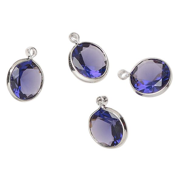 Drop, silver-finished brass, translucent light amethyst purple, 10mm faceted round with open back. Sold per pkg of 4. image number 0