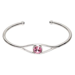 Bracelet, cuff, Everyday Jewelry&trade;, Crystal Passions&reg; and silver-plated "pewter", rose, 12mm wide round, 8-1/2 inches. Sold individually.