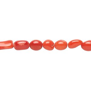 Bead, bamboo coral (dyed) 1pkg1, light red, 5mm-10x3mm freeform tube and small to large pebble, 15-inch strand.