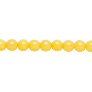 Bead, Czech dipped d&eacute;cor glass druk, yellow, 6mm round. Sold per 15-1/2" to 16" strand.