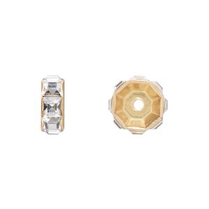 Bead 4pk crystal gold plate, Crystal Passions&reg; 12x5mm rondelle 77812