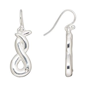 Earring, Create Compliments&reg;, cubic zirconia and electroformed fine silver, clear, 34.5mm twist with fishhook ear wire. Sold per pair.