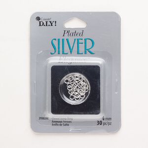 Jump ring 1pkg30 silver-plated, 4mm round, 19 gauge / 2.2mm inside diameter / brass