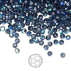 Bead 720pk Montana AB, Preciosa Czech crystal 3mm round