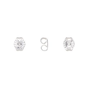 Earnut 1pkg100 silver-plated, 6x5.5mm daisy round, brass 50 pair