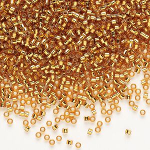 Seed bead, Delica&reg;, glass, pkg/50g, #11 round, transparent silver-lined marigold (DB-1201).