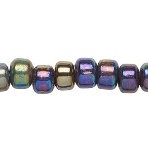 Bead, glass, opaque luster oil slick, 9x7mm crow. Sold per 24-inch strand.