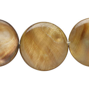 Mother-of-pearl shell 1pkg1, puffed flat round bead 15 inch brown 24-25mm