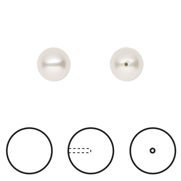 Pearl 1pkg50 white, Crystal Passions&reg; 8mm half-drilled round 5818 image number 0