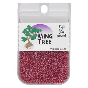 Seed bead, Ming Tree&trade;, glass, pkg/1/4 pound, #11 round, translucent luster ruby red.
