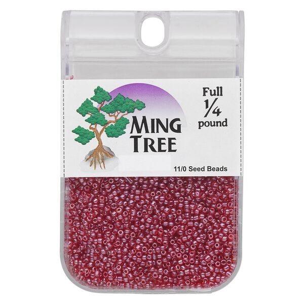 Seed bead, Ming Tree&trade;, glass, pkg/1/4 pound, #11 round, translucent luster ruby red. image number 0