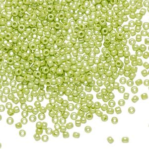 Seed bead, TOHO BEADS&reg;, glass, pkg/7.5g, #11 round, opaque rainbow sour apple (TR-11-404).