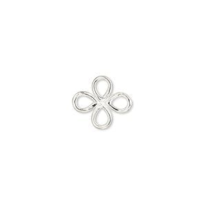 Link, sterling silver, 13x12mm open 4-petal flower. Sold per pkg of 2.