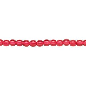 Bead, Czech dipped d&eacute;cor glass druk, translucent red, 4mm round. Sold per 15-1/2" to 16" strand.