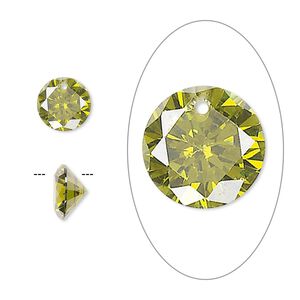 Drop, cubic zirconia, olive green, 8mm hand-faceted round, Mohs hardness 8-1/2. Sold per pkg of 8.