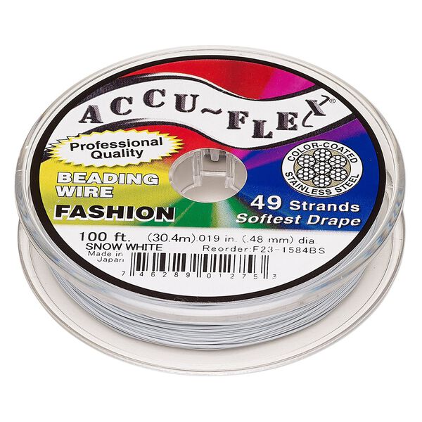 Beading wire, Accu-Flex&reg;, nylon and stainless steel, snow white, 49 strand, 0.019-inch diameter. Sold per 100-foot spool. image number 0