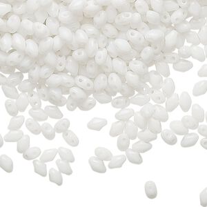 Bead, Preciosa Mini Twin&trade;, Mini Pressed Twin, Czech pressed glass, opaque white, 4x2.5mm oval with (2) 0.7mm holes. Sold per 10-gram pkg.