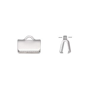 Ribbon crimp end 1pkg100 silver-plated, 10x5mm rectangle, brass