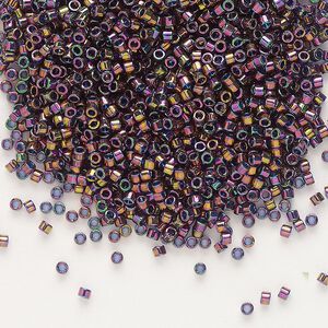 Seed bead, Delica&reg;, glass, pkg/7.5g, #11 round, translucent rainbow gold luster plum (DB-0128).